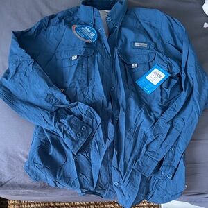 Columbia Blue Bahama PFG Button Down Sun Fishing Shirt